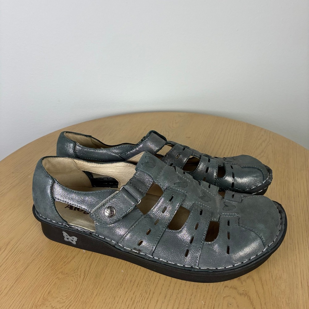 Alegria Metallic Pewter Leather Fisherman Sandals Gray Women's EU 41 US 10.5-11